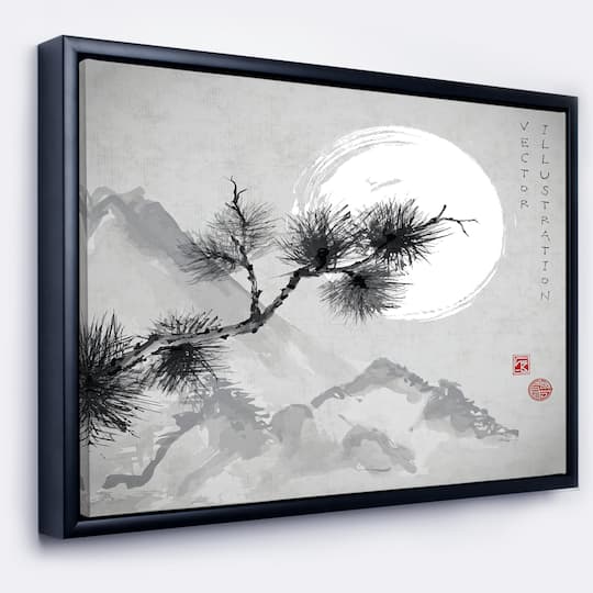 Designart - Pine Tree Branch - Japanese Canvas Art Print in Black Frame